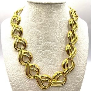 Chunky Gold Link Necklace, Shiny Curly Silhouettes Necklace Big Bold Beautiful